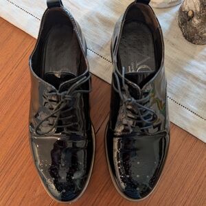 AGL Attilio Giusti Leombruni Black Patent Leather Oxford Loafers Size 36